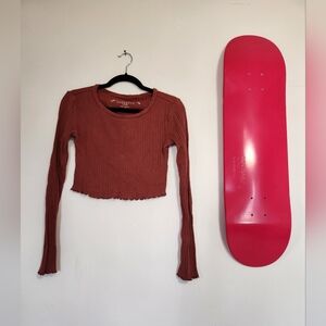 Ribbed Long Sleeve Crop Top in Rust